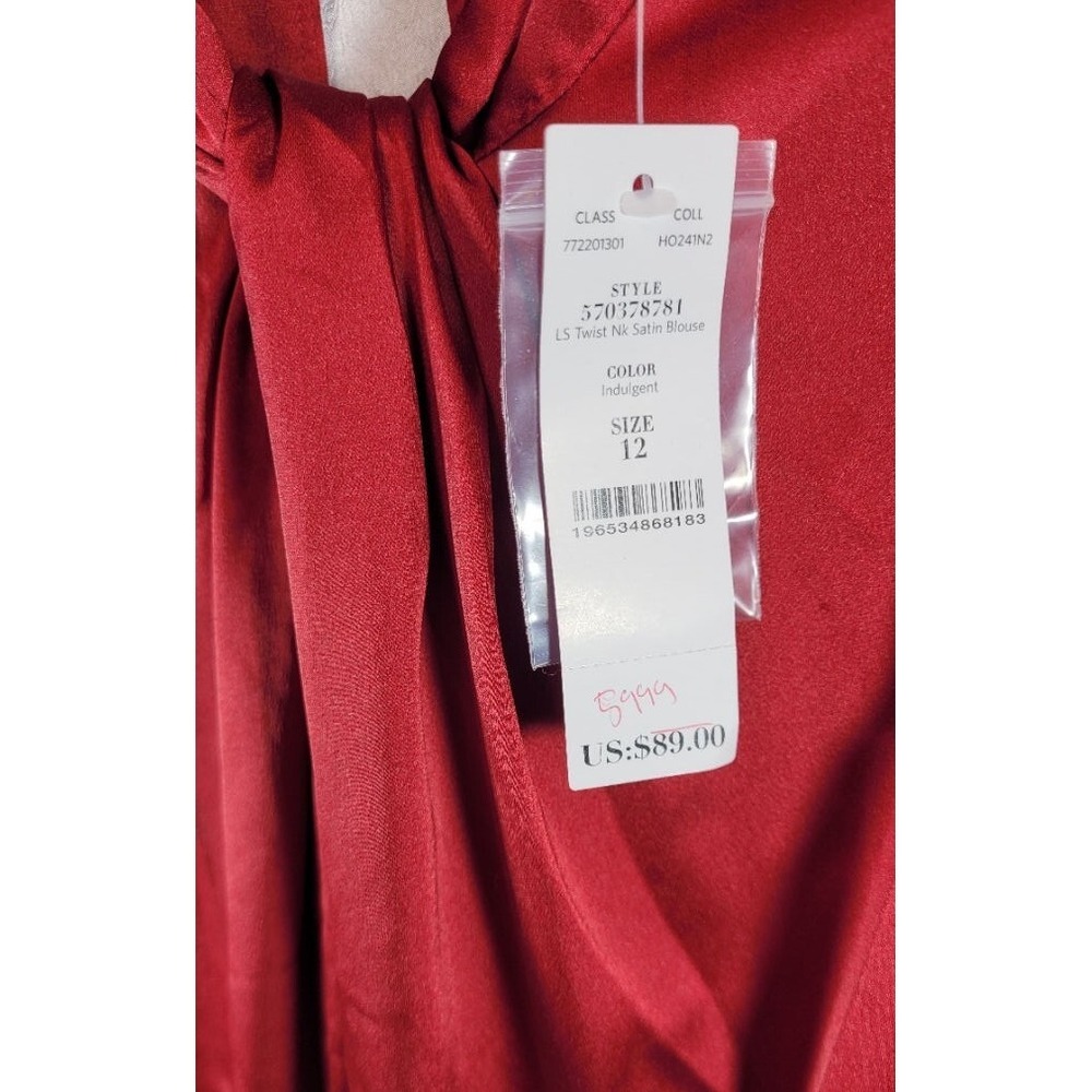 WHBM Women's‎ Long Sleeve Twisted Neck Satin Blouse - Indulgent - Size 12 - Picture 3 of 7
